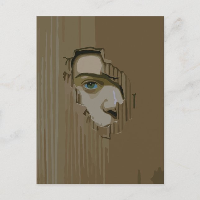 Curious Eye Through Cardboard Postcard (Front)