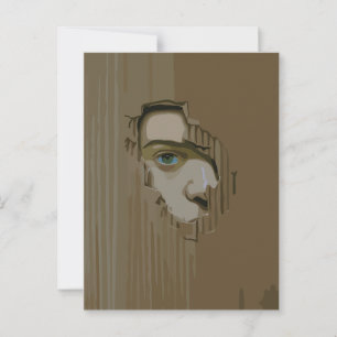 Curious Eye Through Cardboard Postcard