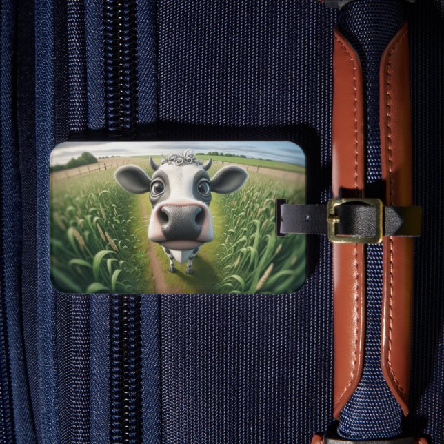 Curious Farm Cow Custom Luggage Tag (Front Insitu 4)
