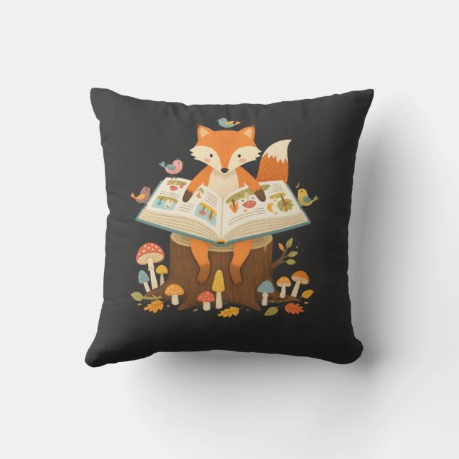 Curious Forest Reader Throw Pillow (Back)