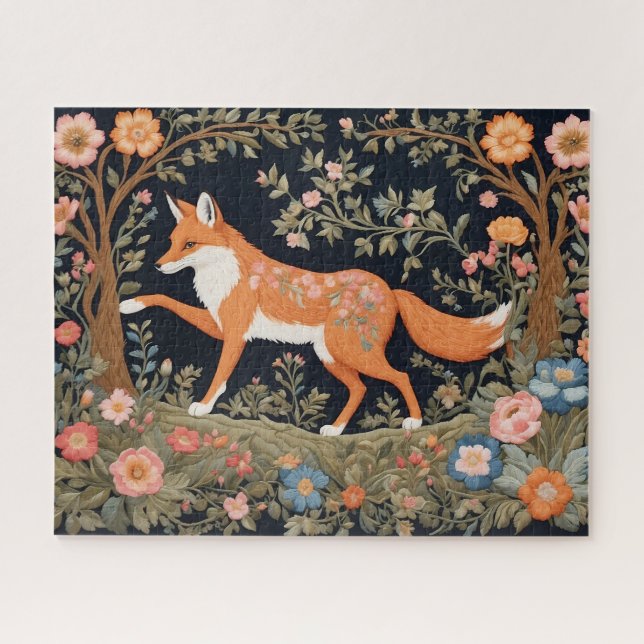 Curious Fox Faux Embroidery Elegant Floral Jigsaw Puzzle (Horizontal)