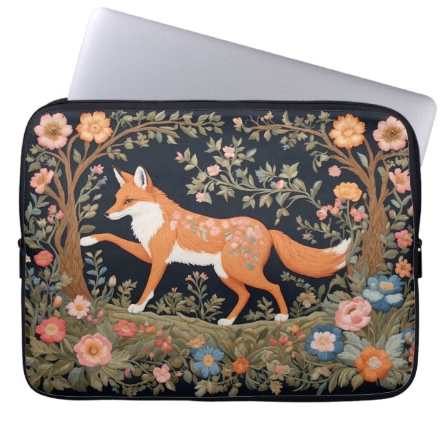 Curious Fox Faux Embroidery Elegant Floral Laptop Sleeve (Front)