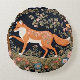 Curious Fox Faux Embroidery Elegant Floral Round Pillow