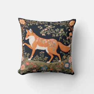 Curious Fox Faux Embroidery Elegant Floral Throw Pillow