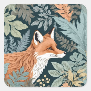 Curious Fox Fern Leaves William Morris Inspired Square Sticker