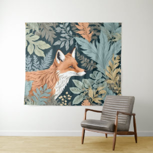 Curious Fox Fern Leaves William Morris Inspired Tapestry