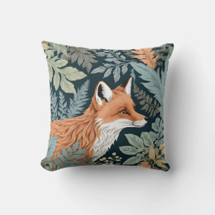 Curious Fox Fern Leaves William Morris Inspired Throw Pillow
