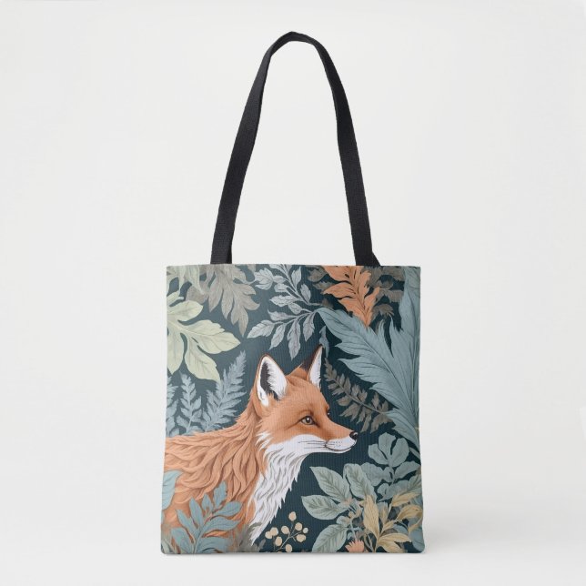 Curious Fox Fern Leaves William Morris Inspired Tote Bag (Front)