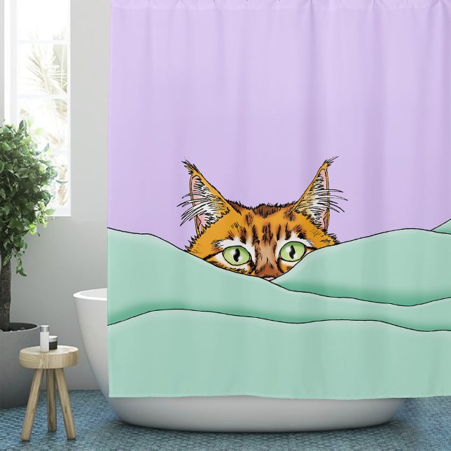 Curious Ginger Peekaboo Cat Funny Lavender Green (Creator Uploaded)