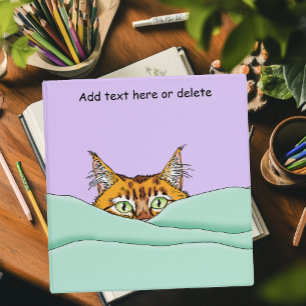 Curious Ginger Peekaboo Cat Funny Lavender Green Binder