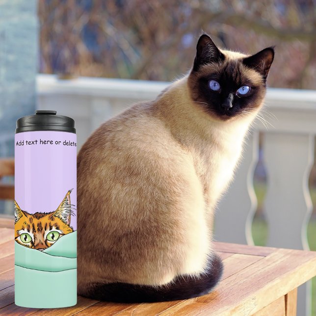 Curious Ginger Peekaboo Cat Funny Lavender Green Thermal Tumbler (Creator Uploaded)