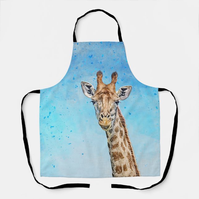 Curious Giraffe with Blue Confetti Sky Apron (Front)