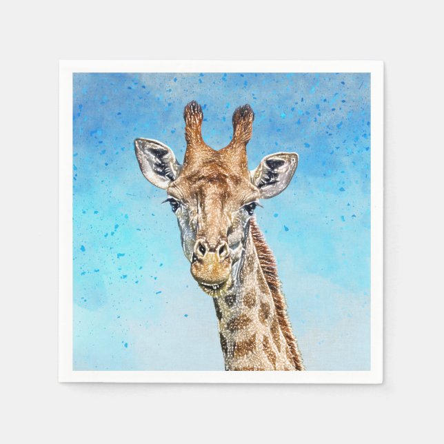 Curious Giraffe with Blue Confetti Sky Napkin (Front)