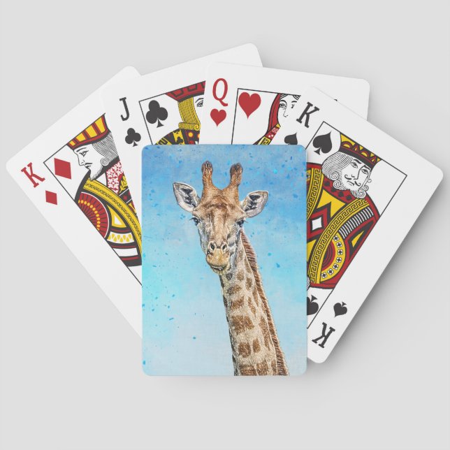 Curious Giraffe with Blue Confetti Sky Playing Cards (Back)