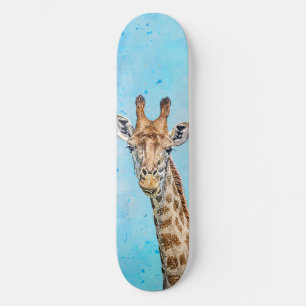 Curious Giraffe with Blue Confetti Sky Skateboard