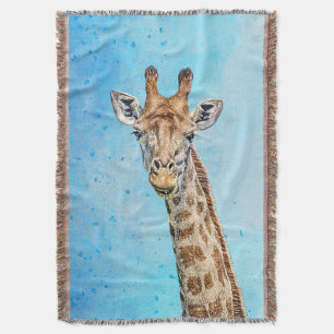 Curious Giraffe with Blue Confetti Sky Throw Blanket