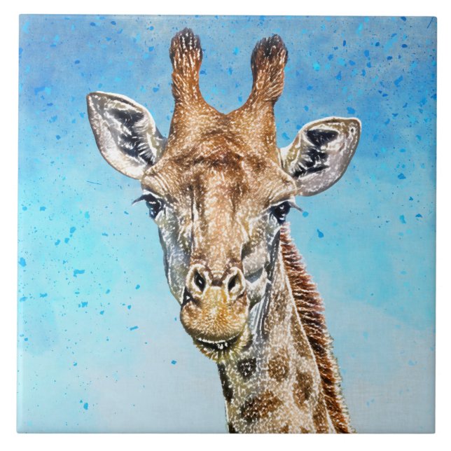 Curious Giraffe with Blue Confetti Sky Tile (Front)