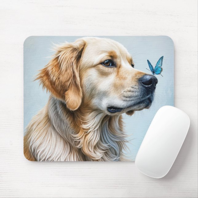 Curious Golden Retriever Mouse Pad (With Mouse)