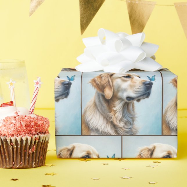 Curious Golden Retriever Wrapping Paper (Birthday Party)