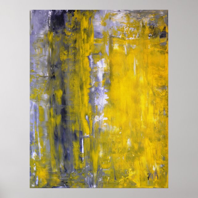 'Curious' Gray and Yellow Abstract Art Poster (Front)