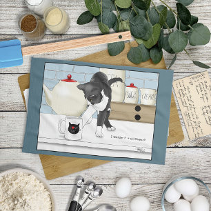 Curious Grey White Cat Funny Tea Mug Kitchen Towel