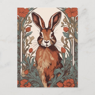 Curious Hare William Morris Inspired Floral  Postcard