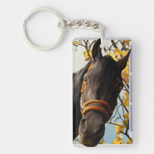 Curious Horse Looking Through The Kitchen Window Keychain