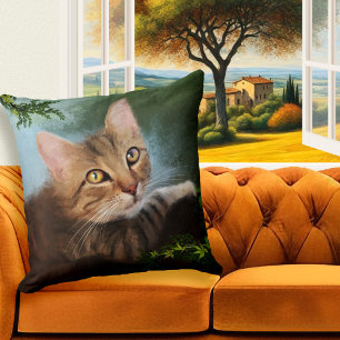 Curious Kitty Fine Art Pillow