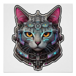 Curious Kitty in a Cyber Helmet Poster