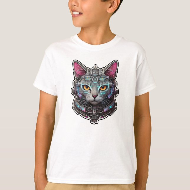 Curious Kitty in a Cyber Helmet T-Shirt (Front)