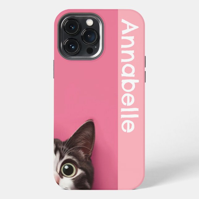 Curious Kitty Pink Personalize iPhone Case (Back)