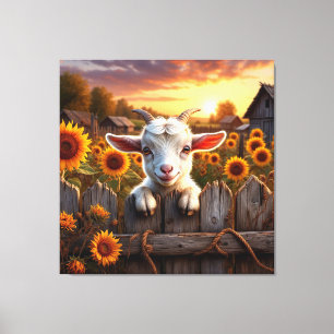 Curious Lamb Peeking From Rustic Wooden Gate Canvas Print