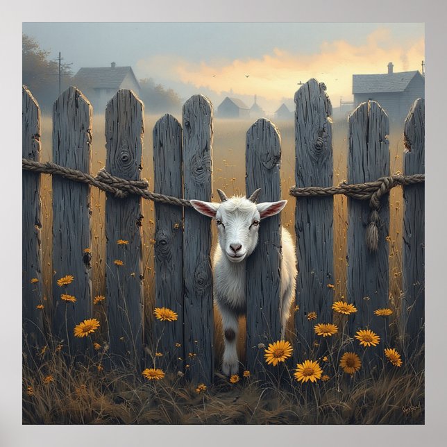 Curious Lamb Peeking From Rustic Wooden Gate Poster (Front)