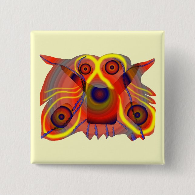 Curious lion dog 2 inch square button (Front)