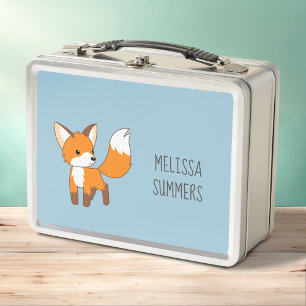 Curious Little Fox Blue Metal Lunch Box