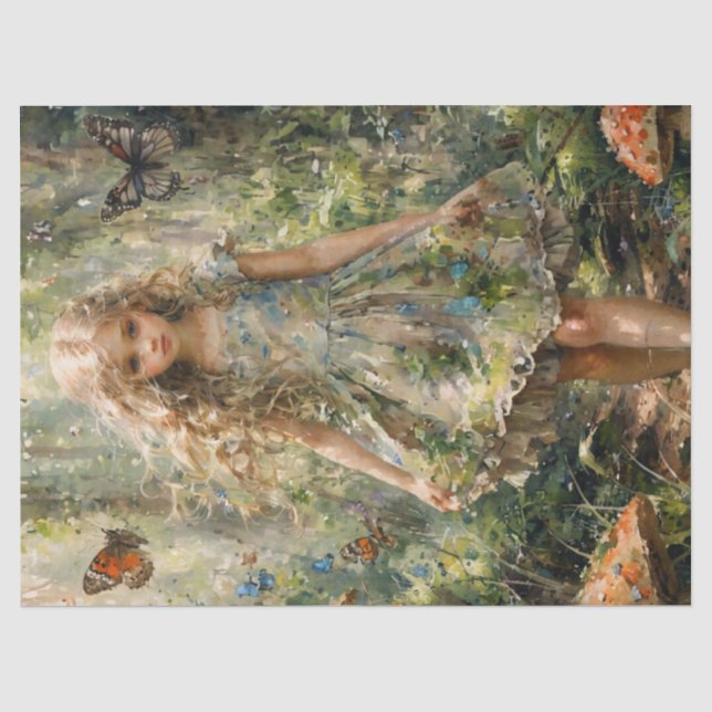Curious Little Girl in a Whimsical Scene Tissue Paper (Front)