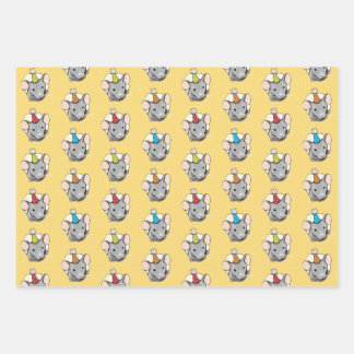 Curious Little Mice in Birthday Hats Pattern Wrapping Paper Sheet
