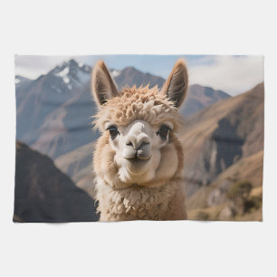 Curious Llama Mountain Portrait Kitchen Towel