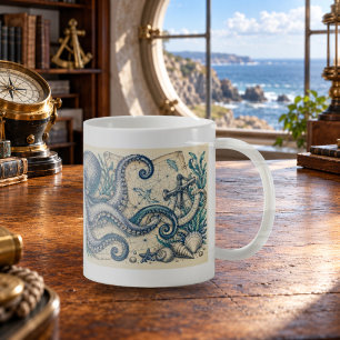 Curious Octopus Marine Engraving Mug