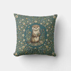Curious Otter Pup Riverbank Nursery Pillow
