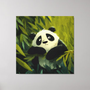 Curious Panda Bamboo Peek Canvas Print