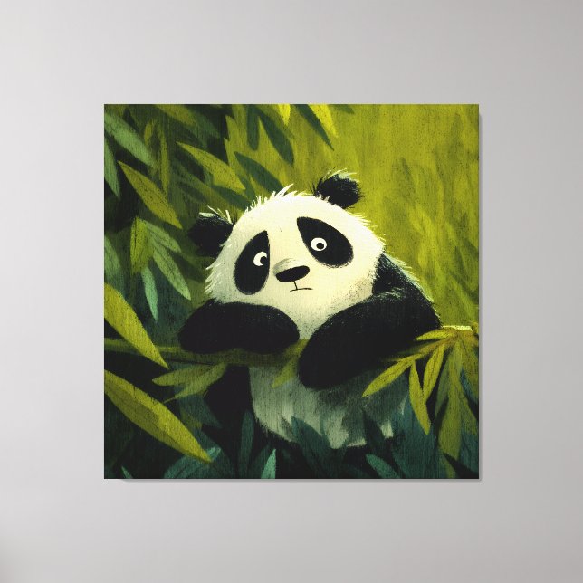 Curious Panda Bamboo Peek Canvas Print (Front)