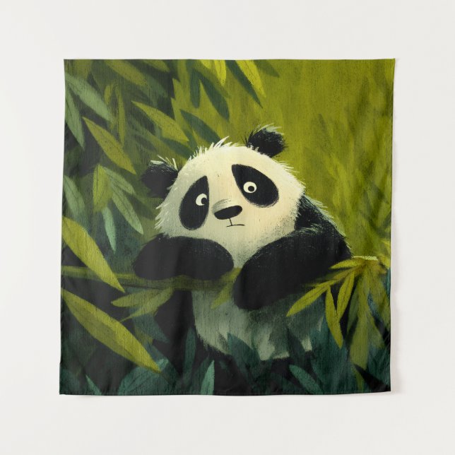 Curious Panda Bamboo Peek Tapestry (Front)