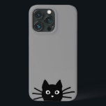 Curious Peeking Black Kitty Cat Cool Cat Lover's  iPhone 13 Pro Case<br><div class="desc">Curious Peeking Black Cat Phone Case. A funny iPhone case for cat lovers,  available in various colours. This fun cell phone case can be personalized with your text. Visit Jenn’s Doodle World for even more feline phone accessories and cool kitty gifts.</div>