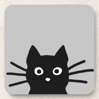 Curious Peeking Black Kitty Cat | Funny Animal Art
