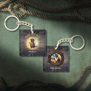 Curious pirate cat deciphers ancient mysteries keychain