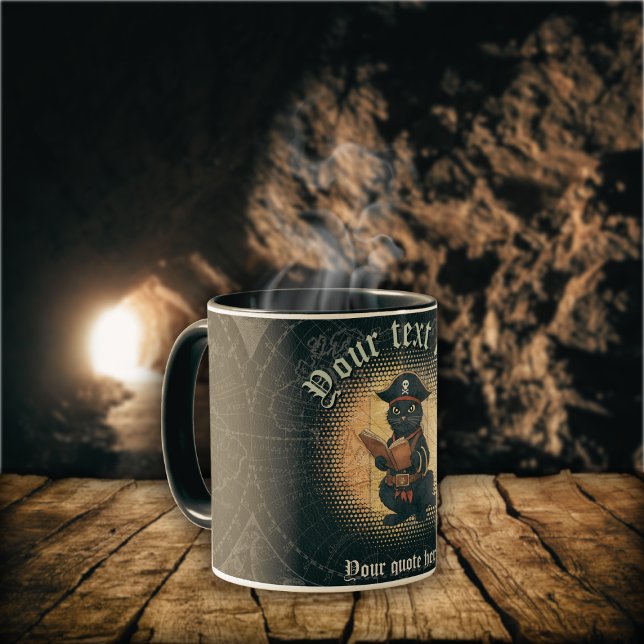 Curious pirate cat deciphers ancient mysteries mug (Curious pirate cat deciphers ancient mysteries mug)