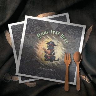 Curious pirate cat deciphers ancient mysteries napkin