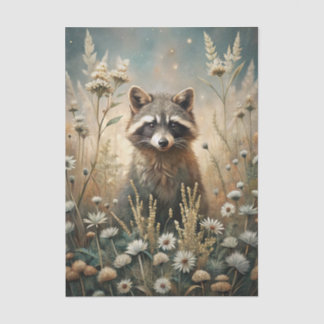 Curious Raccoon in a Forest Meadow with Flowers Tissue Paper