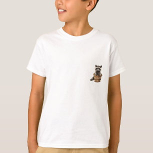 Curious Raccoon in a Wooden Bucket Kids T-Shirt